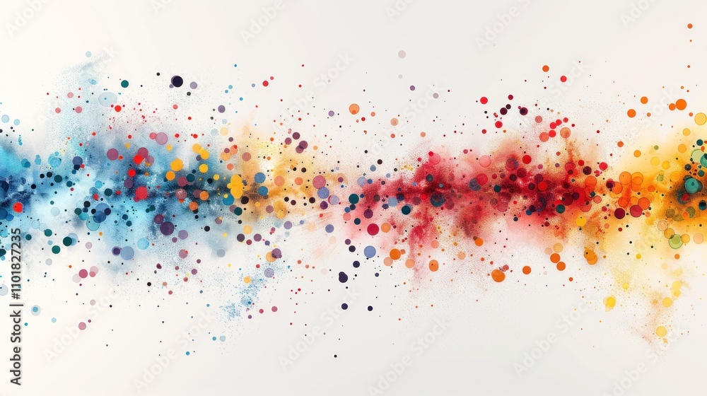 Poster abstract colorful splashes of paint creating a vibrant, dynamic visual effect.