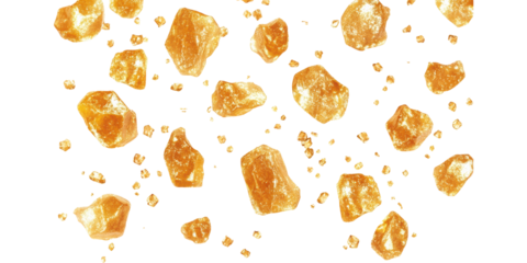 Scattered Golden Pebbles Pattern Isolated on Transparent Background