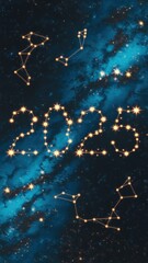 Night sky filled with constellations and stars representing the year 2025 in a cosmic setting