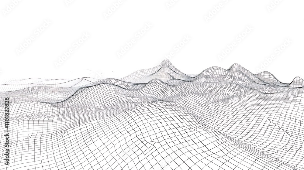 Aufkleber a 3d wireframe representation of undulating terrain, illustrating a conceptual landscape in a minima