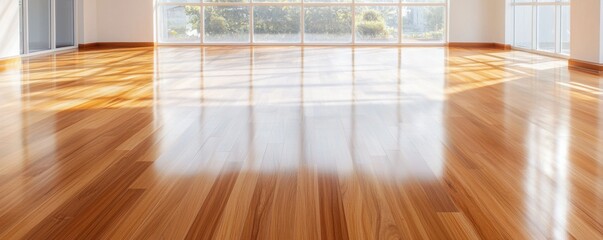 Sunny hardwood floor installation modern apartment interior design bright space wide angle home aesthetics