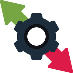 Gear with two arrows, one green pointing up and one red pointing down, symbolizing market volatility