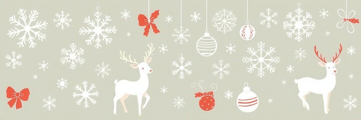 Hand drawn Christmas elements including reindeer, snowflakes, ornaments, and holly, design, Christmas