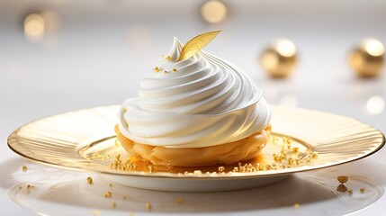 White and gold colored luxury elegantly sweets for Christmas and cozy blur background