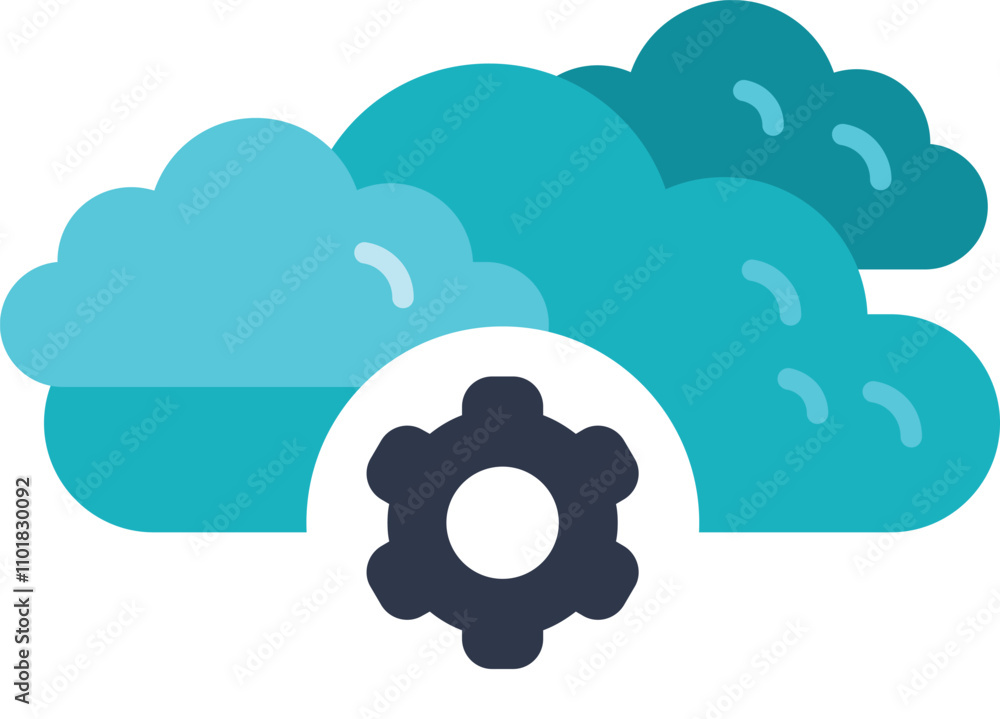 Poster cloud computing icon featuring a gear representing configuration and customization for data storage