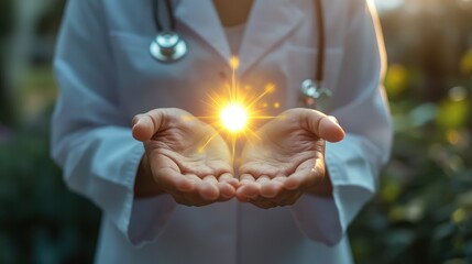 Doctor's Hands Holding a Glowing Light Symbolizing Hope for Health