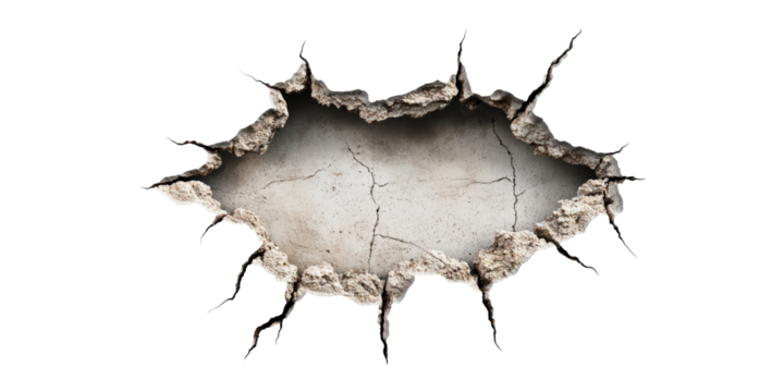 Broken Wall Fragment With Jagged Edges Isolated on Transparent Background
