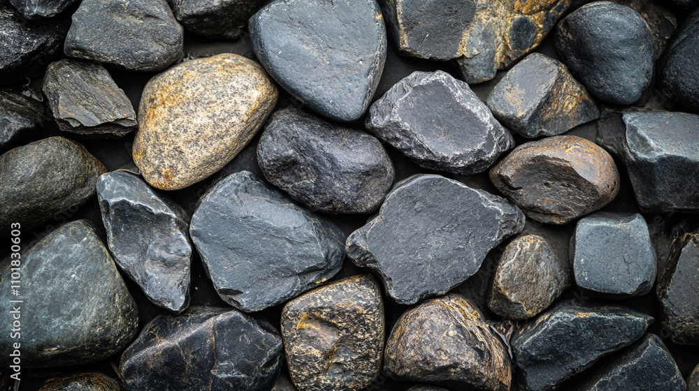 Aufkleber surface of various stones and pebbles arranged in a natural pattern on a flat surface