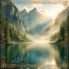 Stunning golden hour landscape, easily editable PNG.