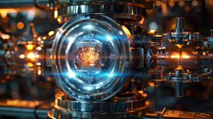A close-up of a futuristic mechanical device with glowing elements and intricate details.