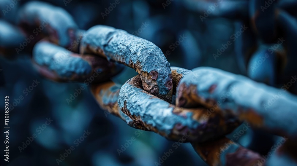 Poster close-up of a rusty chain link, showcasing texture and wear.