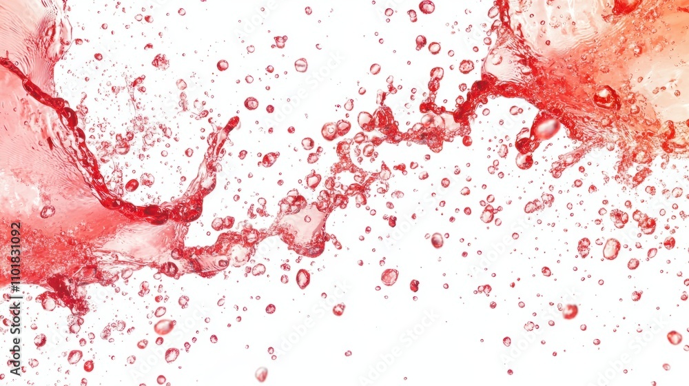 Poster artistic motion of red champagne splashing inside a clear glass, creating dynamic patterns of liquid
