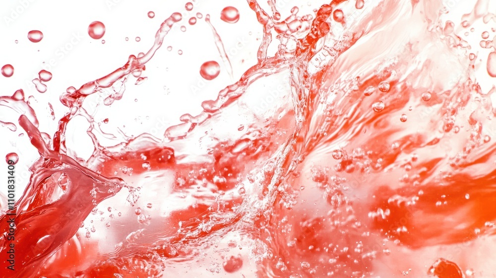 Poster artistic motion of red champagne splashing inside a clear glass, creating dynamic patterns of liquid