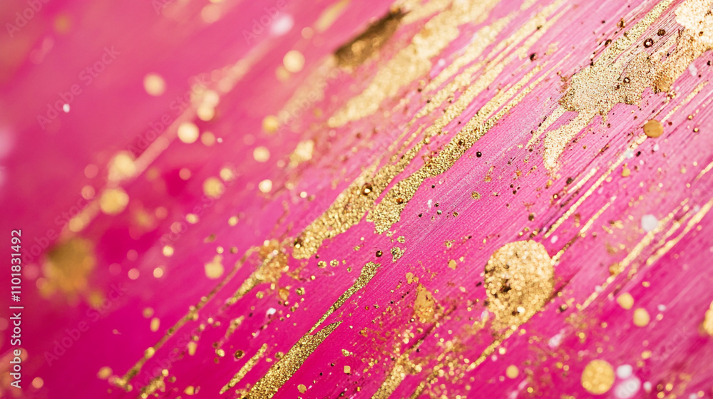 Poster abstract art features vibrant pink and gold textures with dynamic patterns and flows