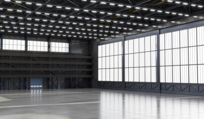 Industrial factory, empty warehouse, 3D illustration