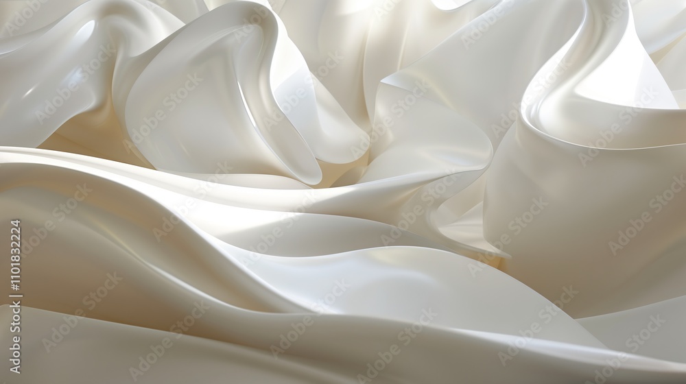 Poster elegant white satin fabric with flowing curves and soft folds