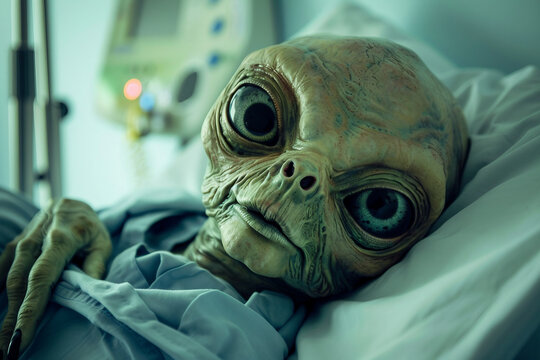 Image of extraterrestrial alien in hospital generative AI design