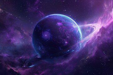 Glowing Purple Planet With Ring In Nebula