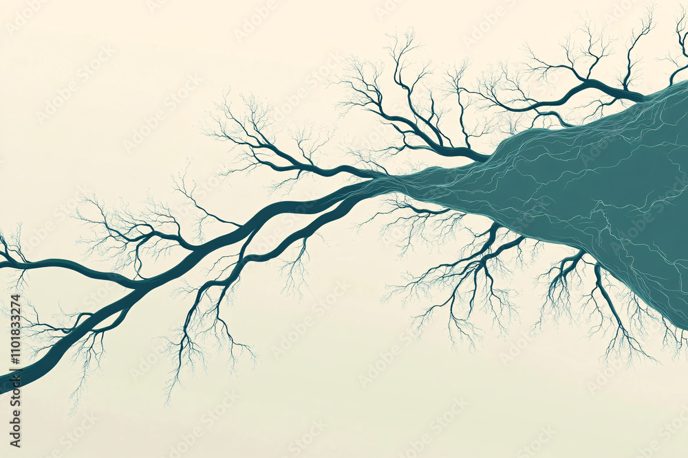 Poster a network of tree branches elegantly curves outward forming abstract shapes over a softly textured l