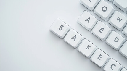 Close-up of white keyboard keys forming the word "SAFE," symbolizing online security, internet safety, and data protection concepts. Generative AI