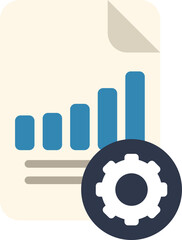 Report document is showing a growing bar chart and a gear wheel, symbolizing business analysis