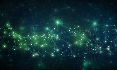 Artificial intelligence learning and data transfer between individual knowledge points. Abstract technology background. Bokeh blur background.