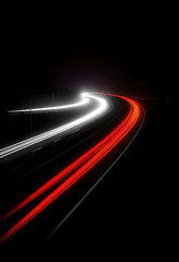 Highway at night with car lights
