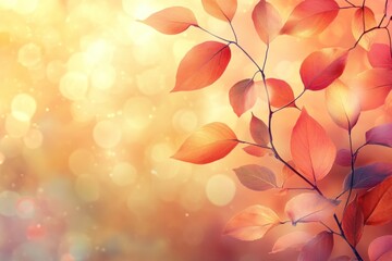 Close-up of vibrant red leaves with a blurred golden bokeh background.