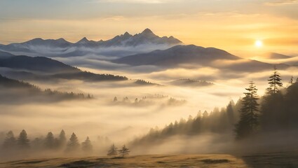 Obraz premium Sunrise Over Misty Mountains