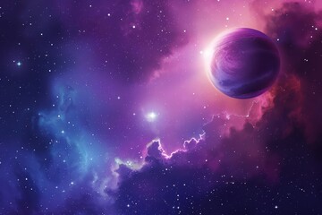 Purple Nebula and Distant Planet