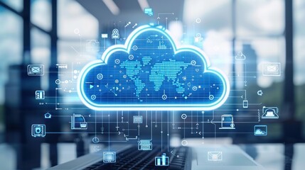 Digital cloud graphic illustrating global connectivity and technology integration.