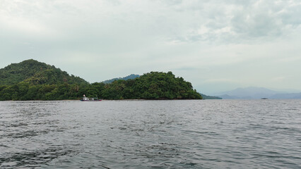 beautiful view of the tropical beach of Pahawang Island, Lampung. Landscape in the highland natural park. Panoramic view by the sea.
