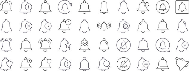Bell with Items Bundle of Thin Icons. Editable Stroke. Suitable for Web Sites, Books, Cards, Apps