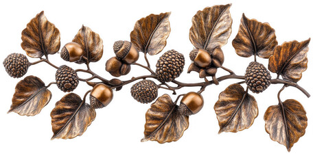 Fototapeta premium Elegant bronze branch with acorns and leaves, perfect for decorative accents and nature-inspired decor