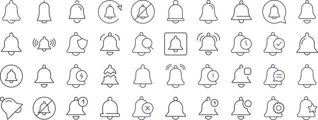 Bell with Items Simple Isolated Line Icons Collection. Editable Stroke. Suitable for Web Sites, Books, Cards, Apps