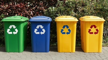 Sustainable office recycling clearly marked bins for environmental awareness