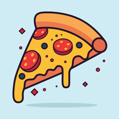 Cute Pizza Cartoon Character - Flat-Style Fast Food Vector Icon