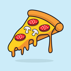 Cute Pizza Cartoon Character - Flat-Style Fast Food Vector Icon