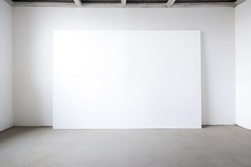 A large white canvas in an empty, well-lit room, giving a minimalist feel.