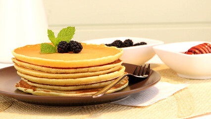 Pancakes with fresh blackberries