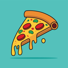 Charming Pizza Cartoon Icon Illustration - Flat Cartoon-Style Vector