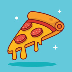 Fast Food Icon: Cute Pizza Vector Illustration in Flat Cartoon Style