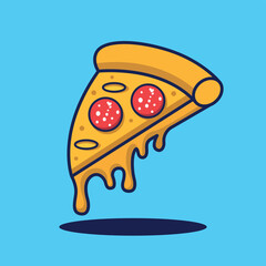 Charming Pizza Cartoon Icon Illustration - Flat Cartoon-Style Vector