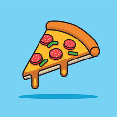 Pizza Cartoon Vector Icon - Fast Food Concept Isolated in Flat Design