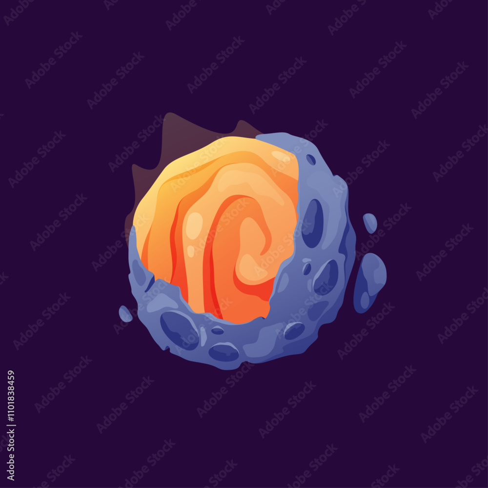 Poster fiery energy ball with shining and glowing. vector isolated icon of magic or fantasy planet with pla