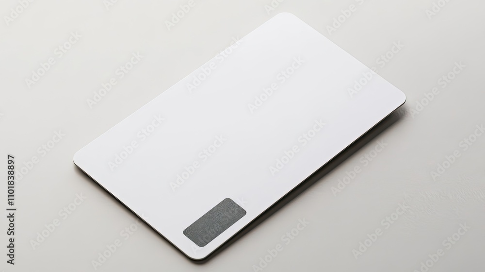 Poster white blank credit card in a top view perspective, emphasizing its clean design and ample space for 