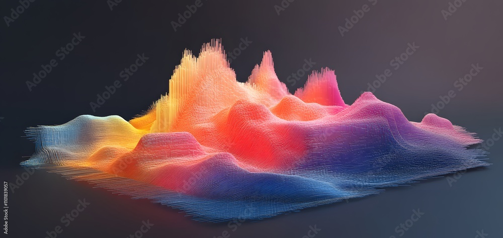 Poster a vibrant abstract representation of sound waves, showcasing colorful peaks and valleys that symboli