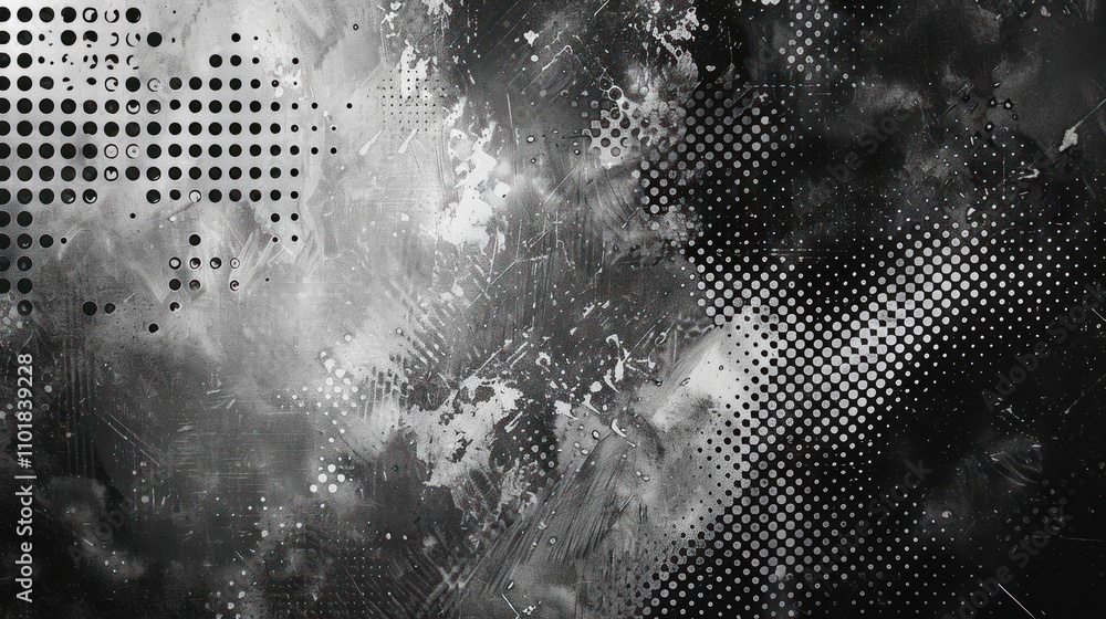 Poster abstract monochrome design with textures and patterns.