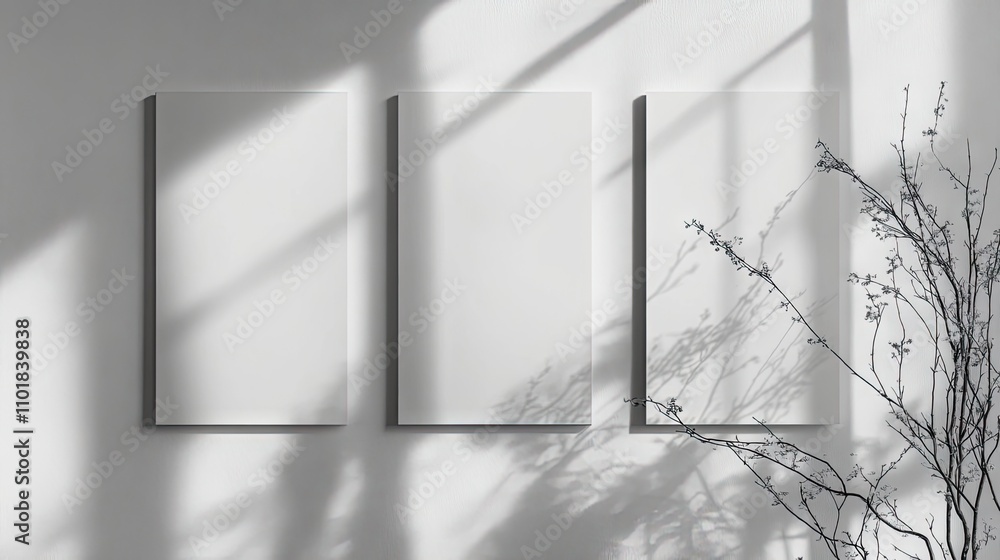 Aufkleber three blank vertical rectangle mockups for posters or business cards with an elegant wall texture an