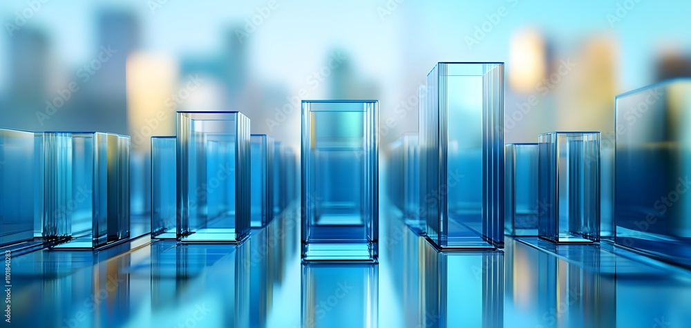 Poster abstract representation of modern architecture with transparent blue structures creating a dynamic s